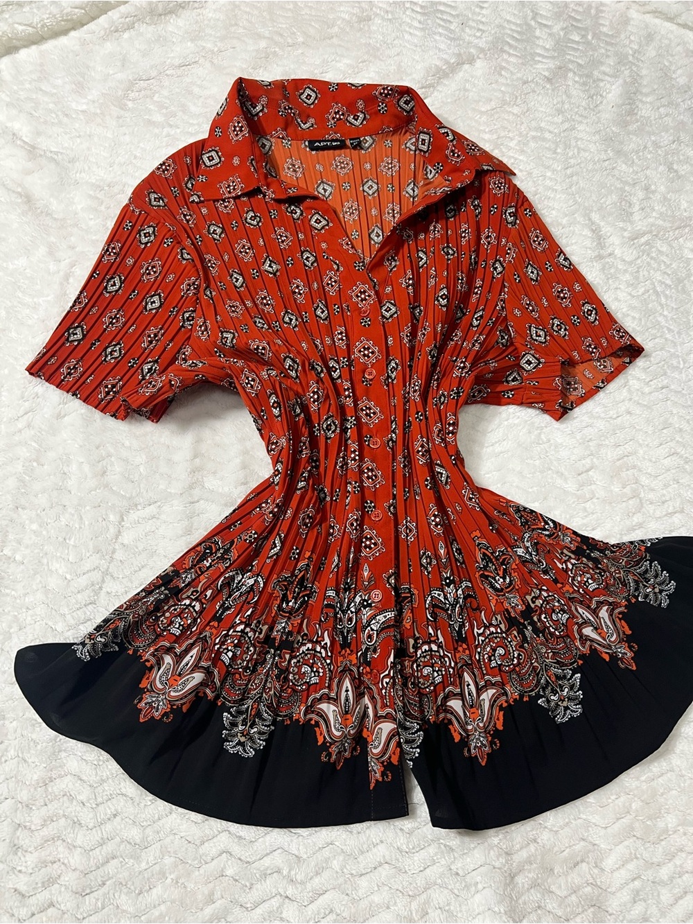Apt. 9 Orange Printed Short-Sleeve Button-Down Blouse